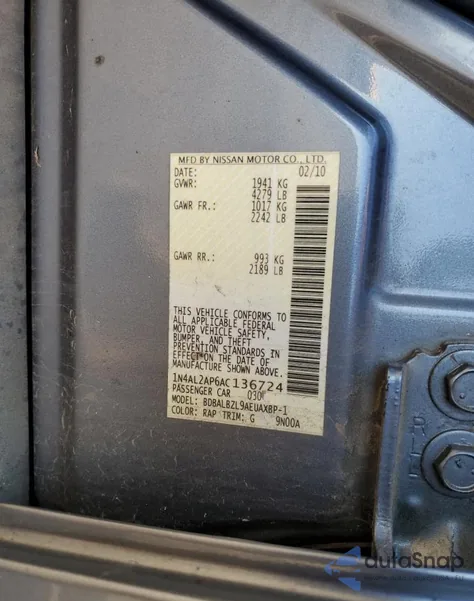 2010 Nissan Altima Base from USA, damaged, VIN 1N4AL2AP6AC136724